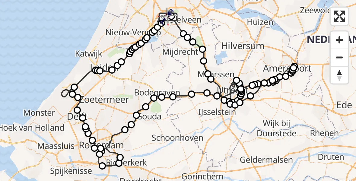 Vluchtroute Politiehelikopter van Schiphol naar Schiphol