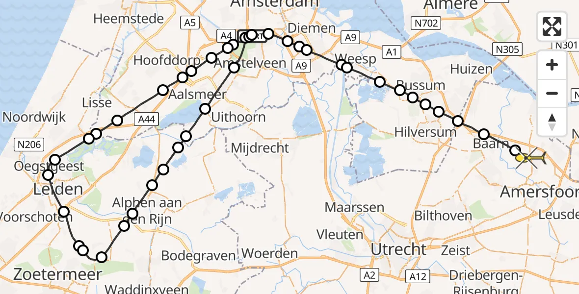 Routekaart van de vlucht: Lifeliner 1 naar Hoogland