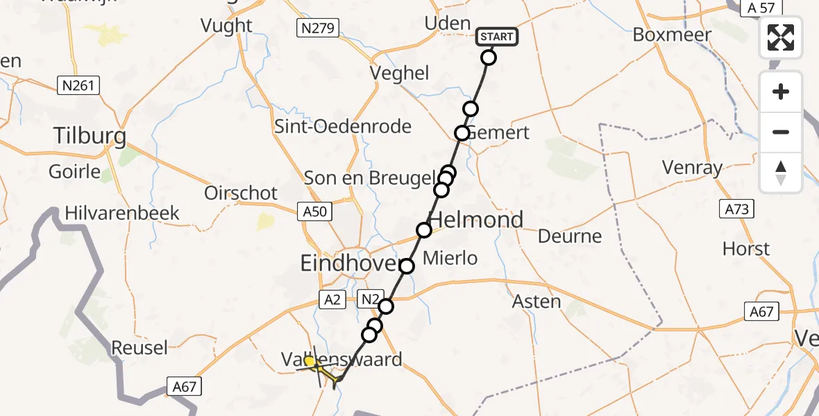 Routekaart van de vlucht: Lifeliner 3 naar Valkenswaard