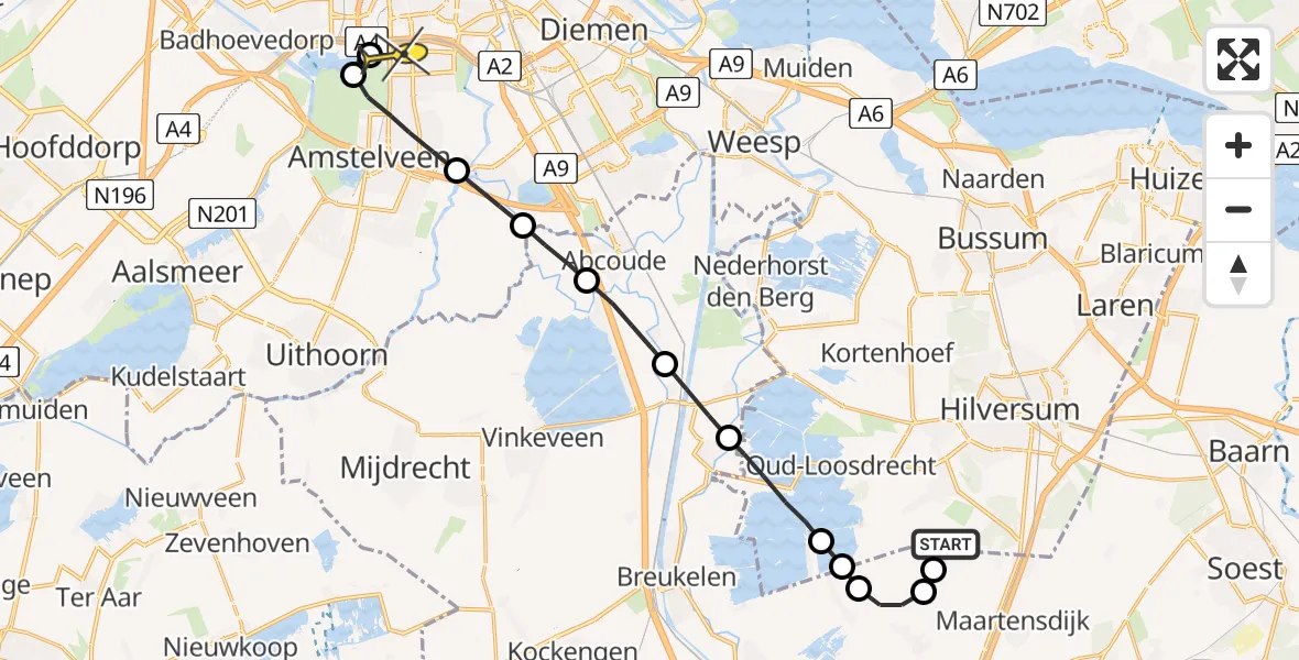 Routekaart van de vlucht: Lifeliner 1 naar VU Medisch Centrum Amsterdam