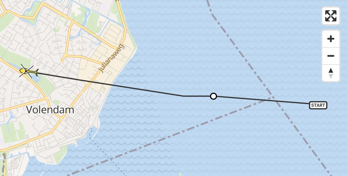 Routekaart van de vlucht: Politiehelikopter naar Volendam