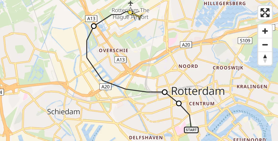 Routekaart van de vlucht: Lifeliner 2 naar Rotterdam The Hague Airport