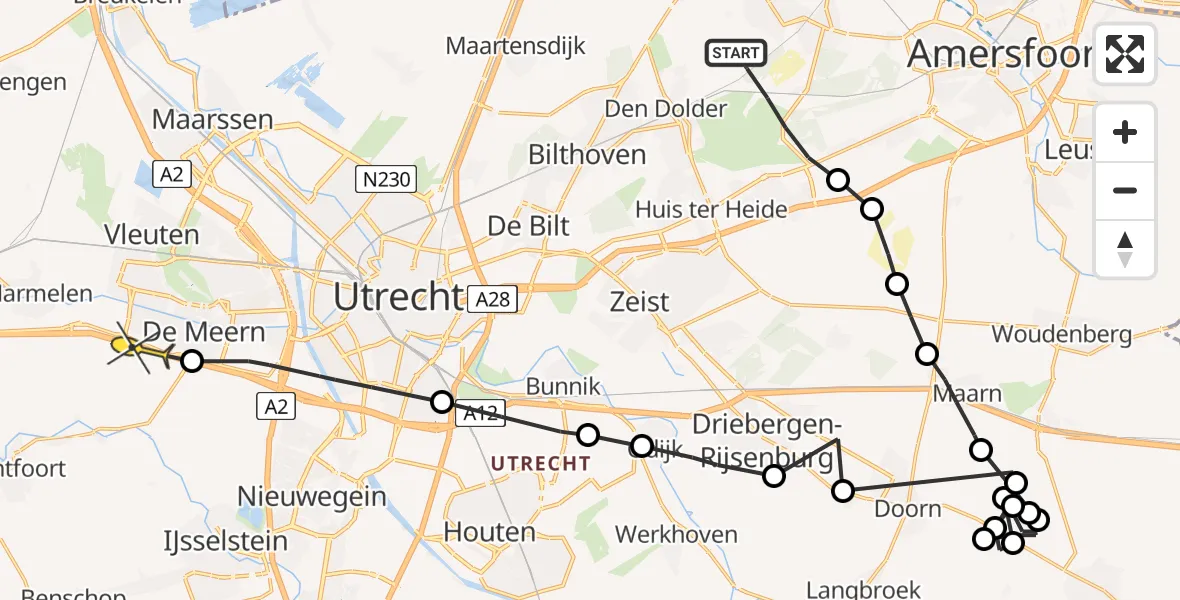Routekaart van de vlucht: Politiehelikopter naar De Meern