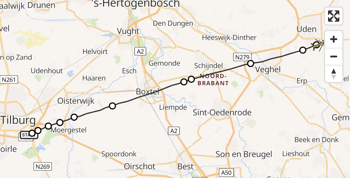 Routekaart van de vlucht: Lifeliner 3 naar Volkel