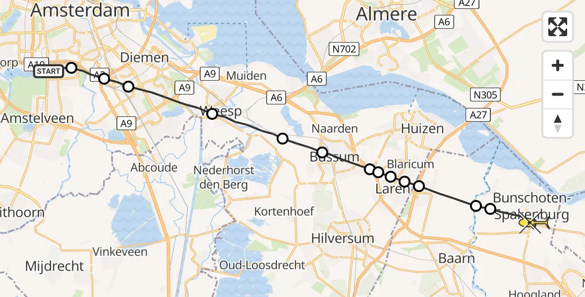 Routekaart van de vlucht: Lifeliner 1 naar Bunschoten-Spakenburg