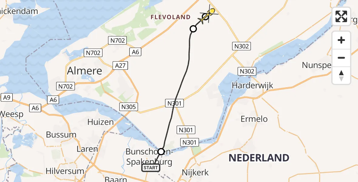 Routekaart van de vlucht: Lifeliner 1 naar Lelystad Airport