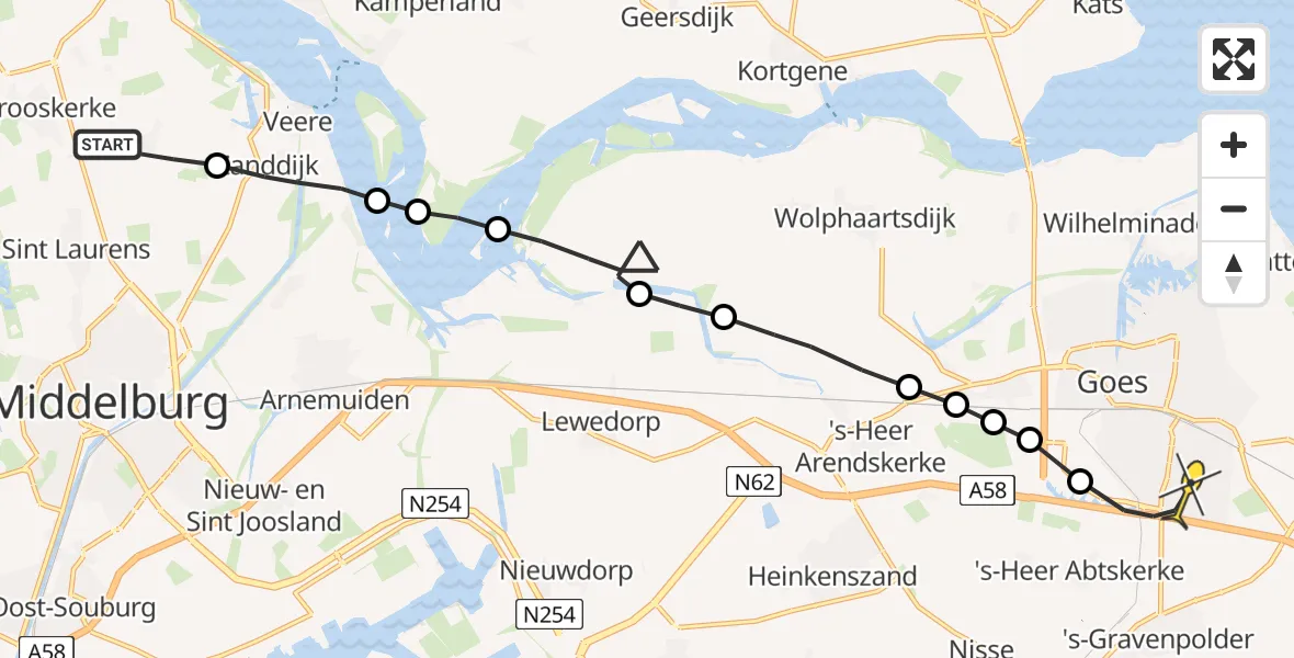 Routekaart van de vlucht: Lifeliner 2 naar Goes