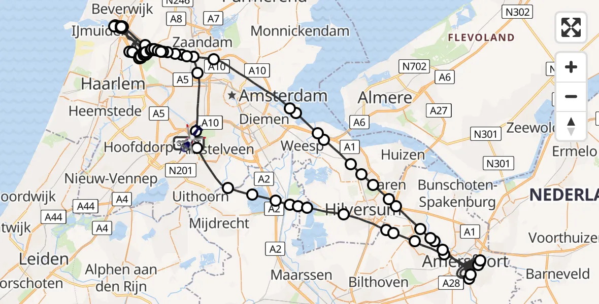 Vluchtroute Politiehelikopter van Schiphol naar Schiphol