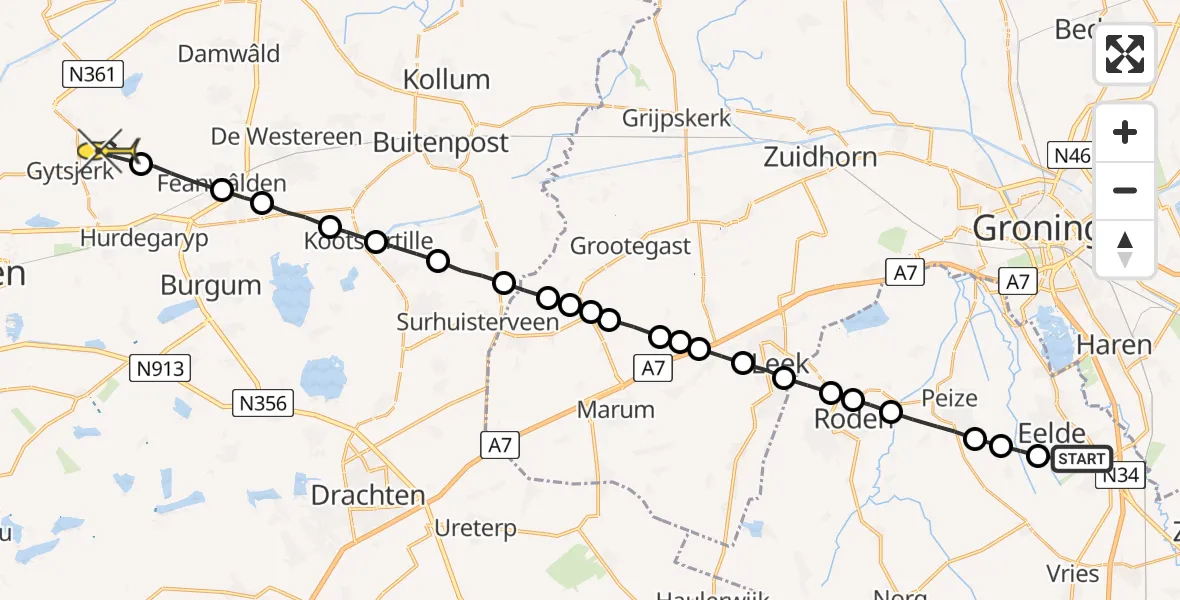 Routekaart van de vlucht: Lifeliner 4 naar Mûnein