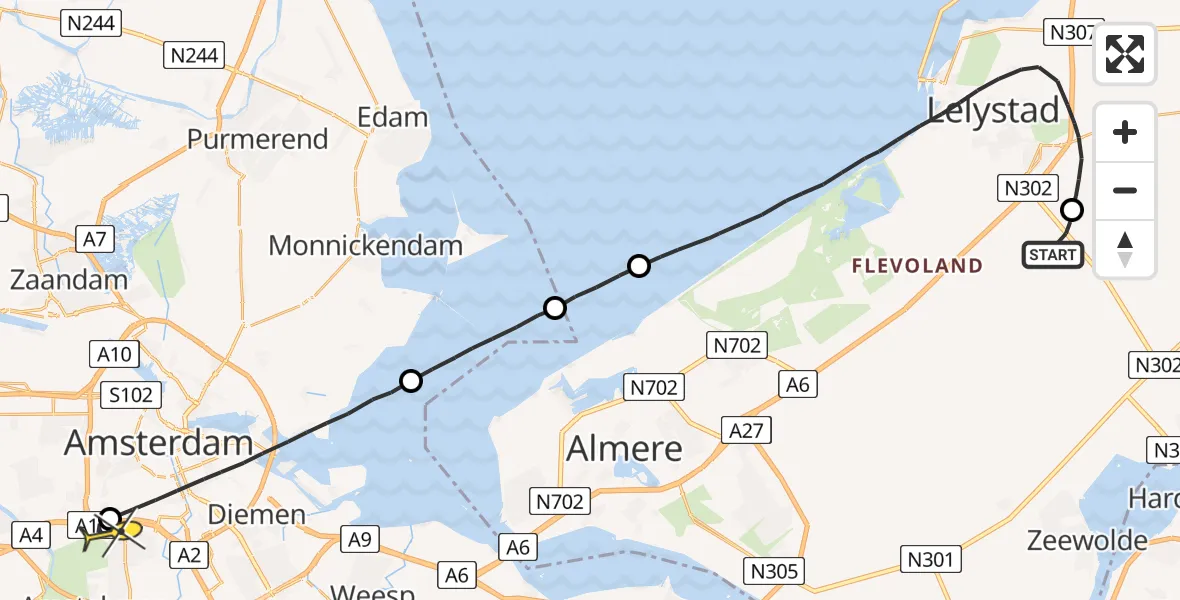 Routekaart van de vlucht: Lifeliner 1 naar VU Medisch Centrum Amsterdam