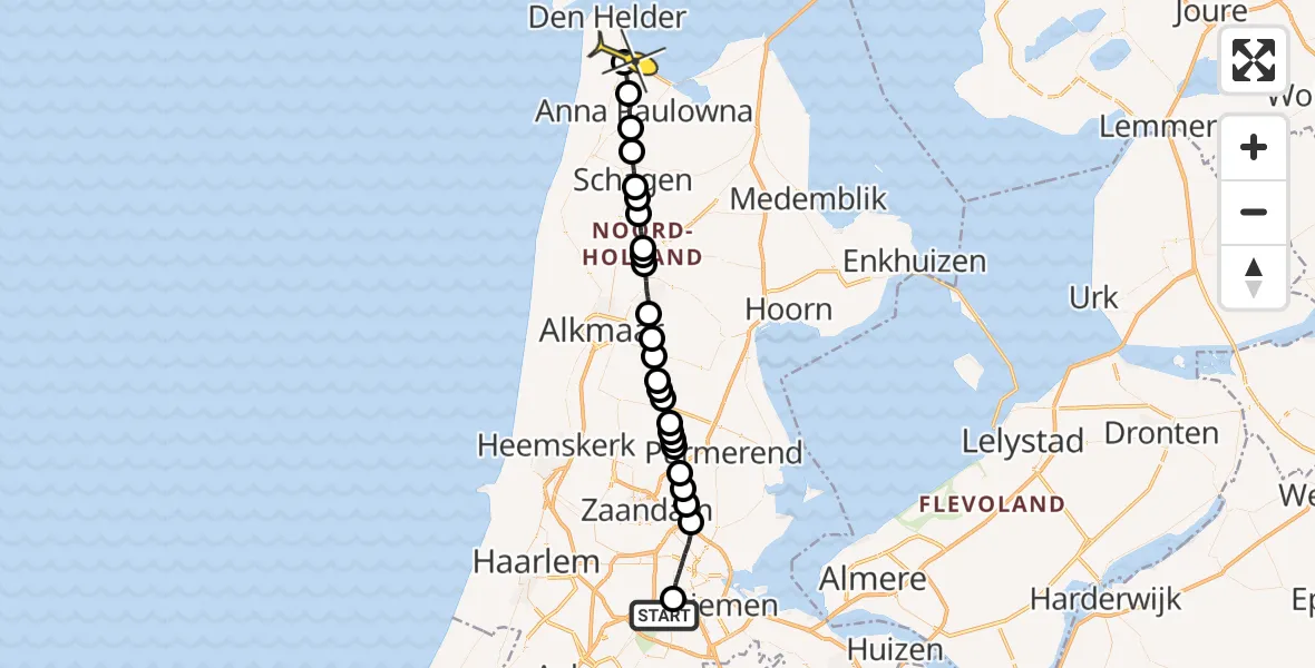 Routekaart van de vlucht: Lifeliner 1 naar Vliegveld De Kooy