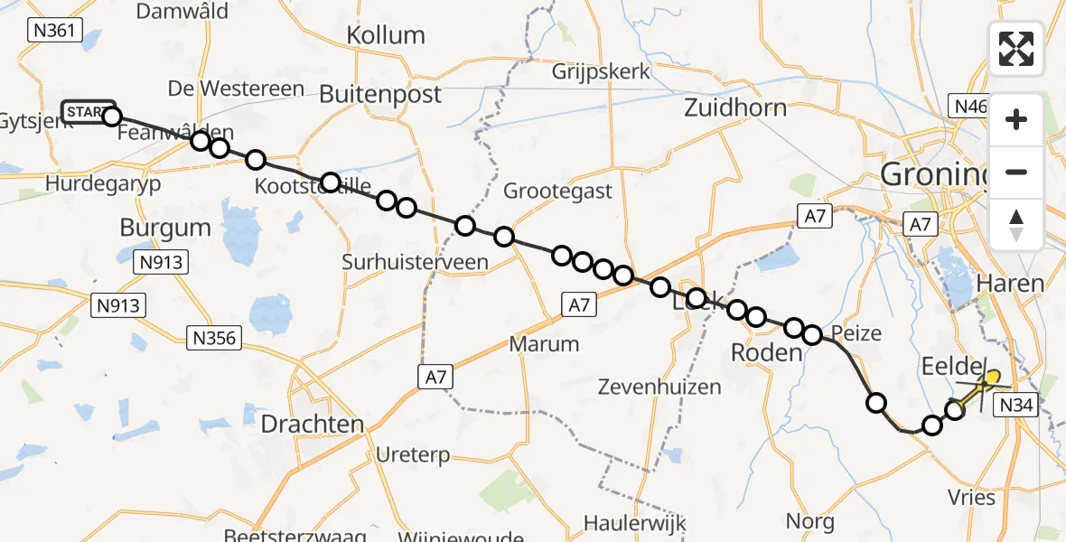 Routekaart van de vlucht: Lifeliner 4 naar Groningen Airport Eelde