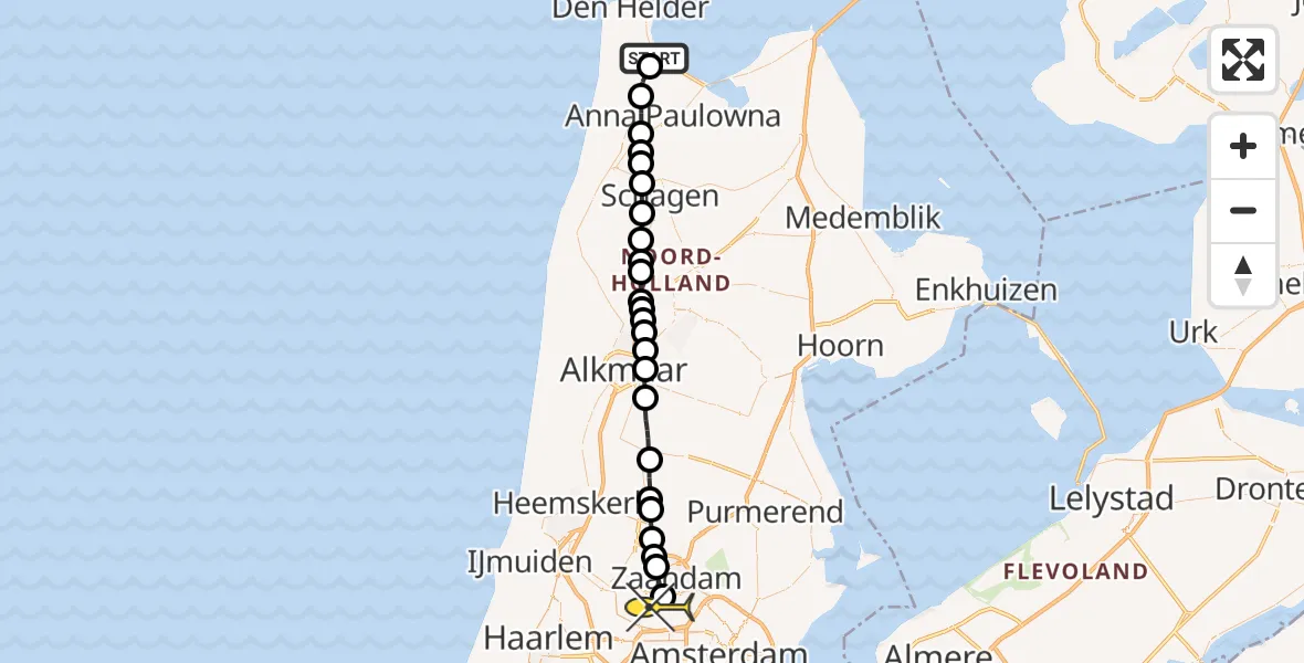 Routekaart van de vlucht: Lifeliner 1 naar Amsterdam Heliport