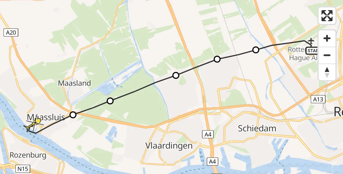 Routekaart van de vlucht: Lifeliner 2 naar Maassluis