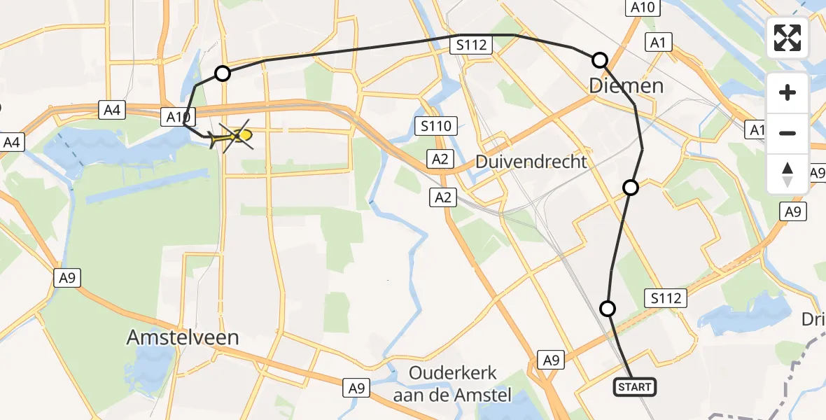 Routekaart van de vlucht: Lifeliner 1 naar VU Medisch Centrum Amsterdam