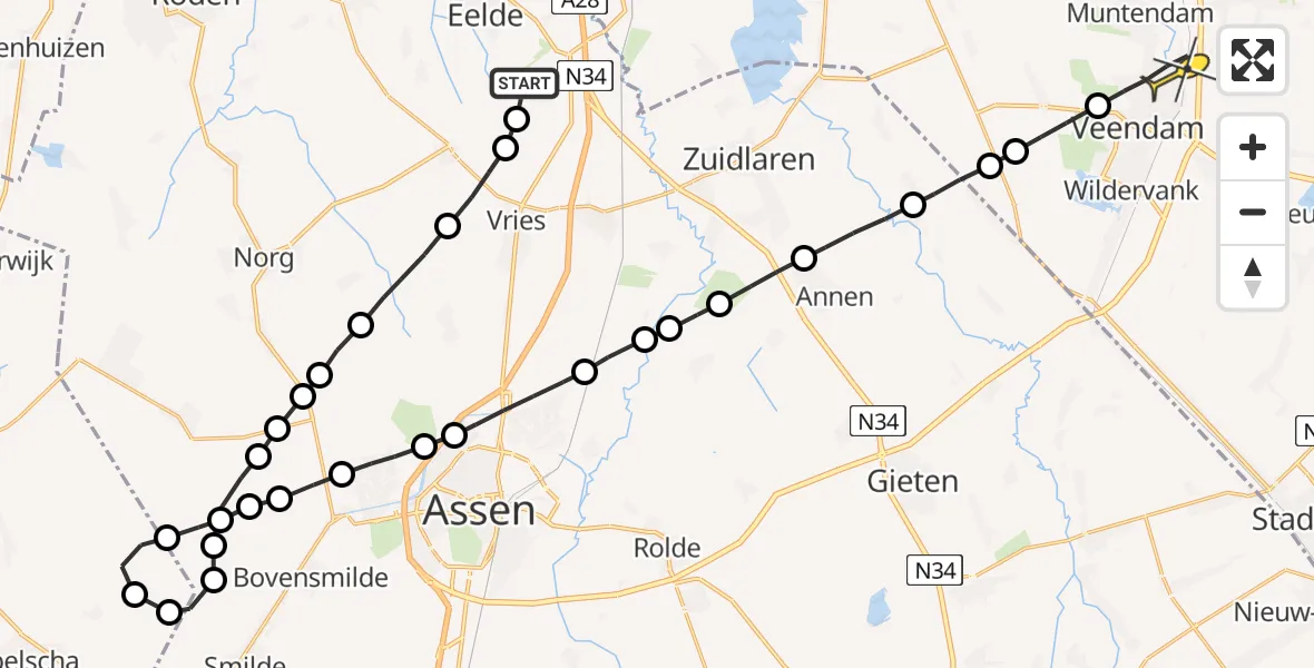 Routekaart van de vlucht: Lifeliner 4 naar Veendam