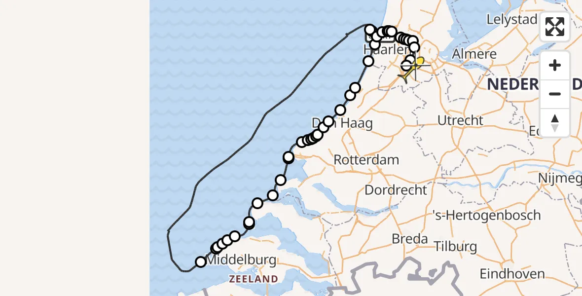 Routekaart van de vlucht: Politieheli naar Schiphol