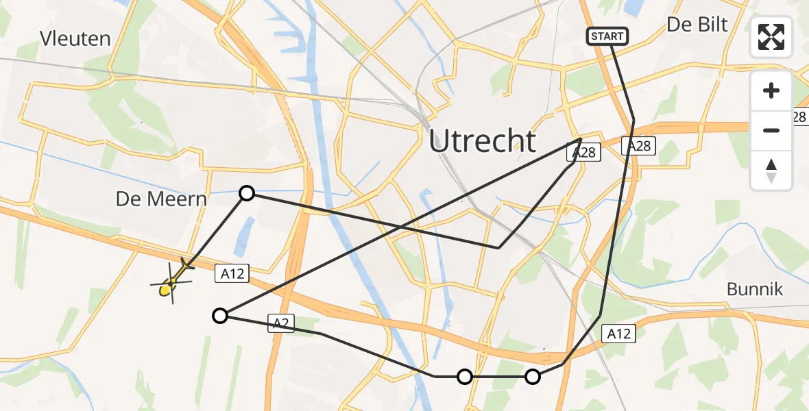 Routekaart van de vlucht: Politieheli naar Utrecht