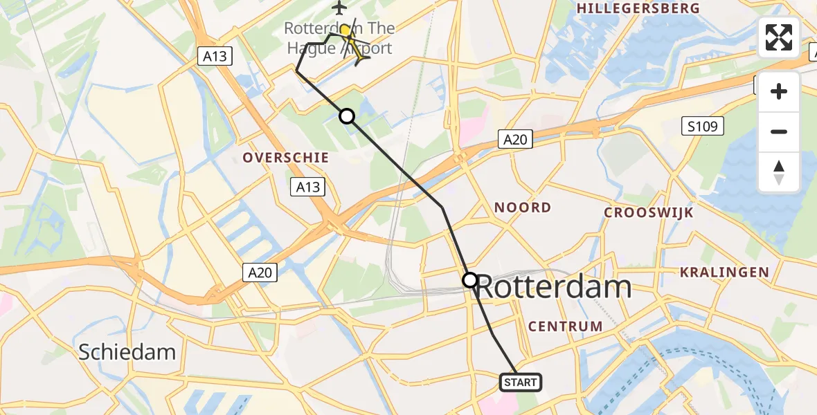 Routekaart van de vlucht: Lifeliner 2 naar Rotterdam The Hague Airport