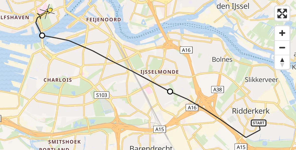 Routekaart van de vlucht: Lifeliner 1 naar Erasmus MC