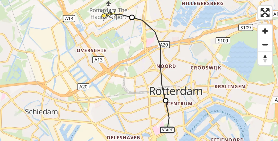 Routekaart van de vlucht: Lifeliner 1 naar Rotterdam The Hague Airport