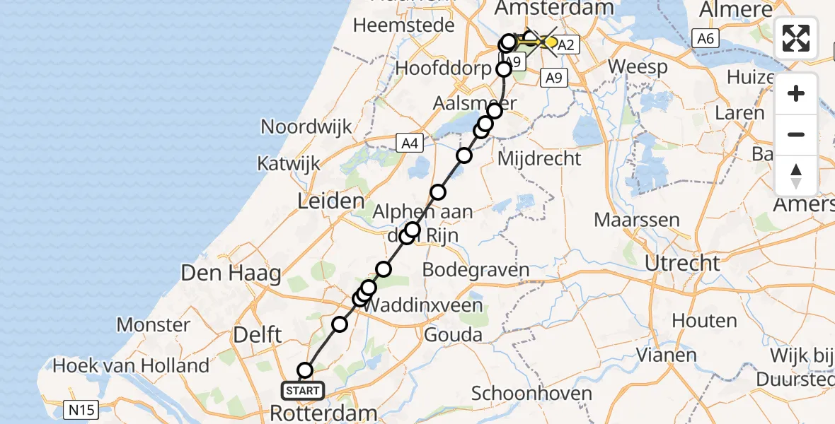 Routekaart van de vlucht: Lifeliner 1 naar VU Medisch Centrum Amsterdam