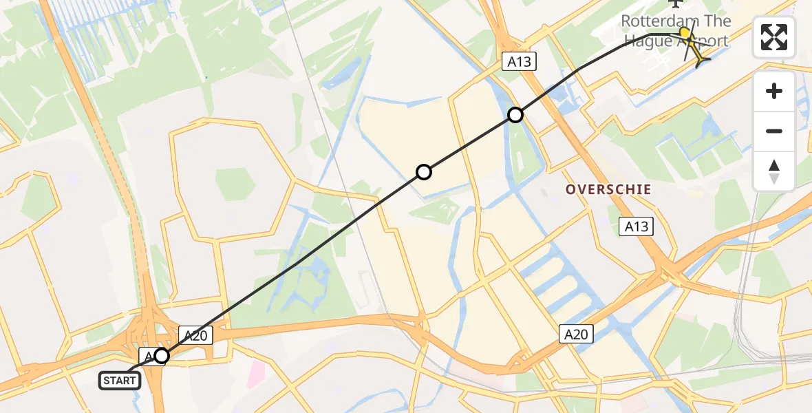 Routekaart van de vlucht: Lifeliner 2 naar Rotterdam The Hague Airport