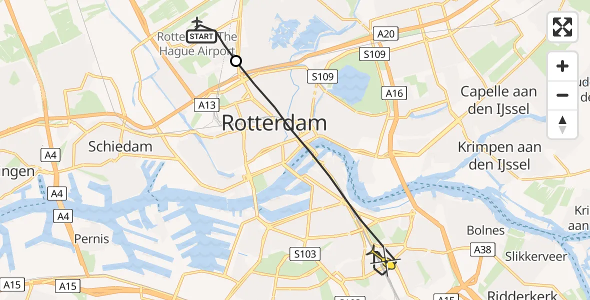 Routekaart van de vlucht: Lifeliner 2 naar Rotterdam