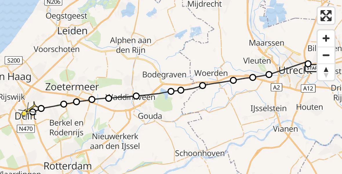 Routekaart van de vlucht: Lifeliner 1 naar Delft