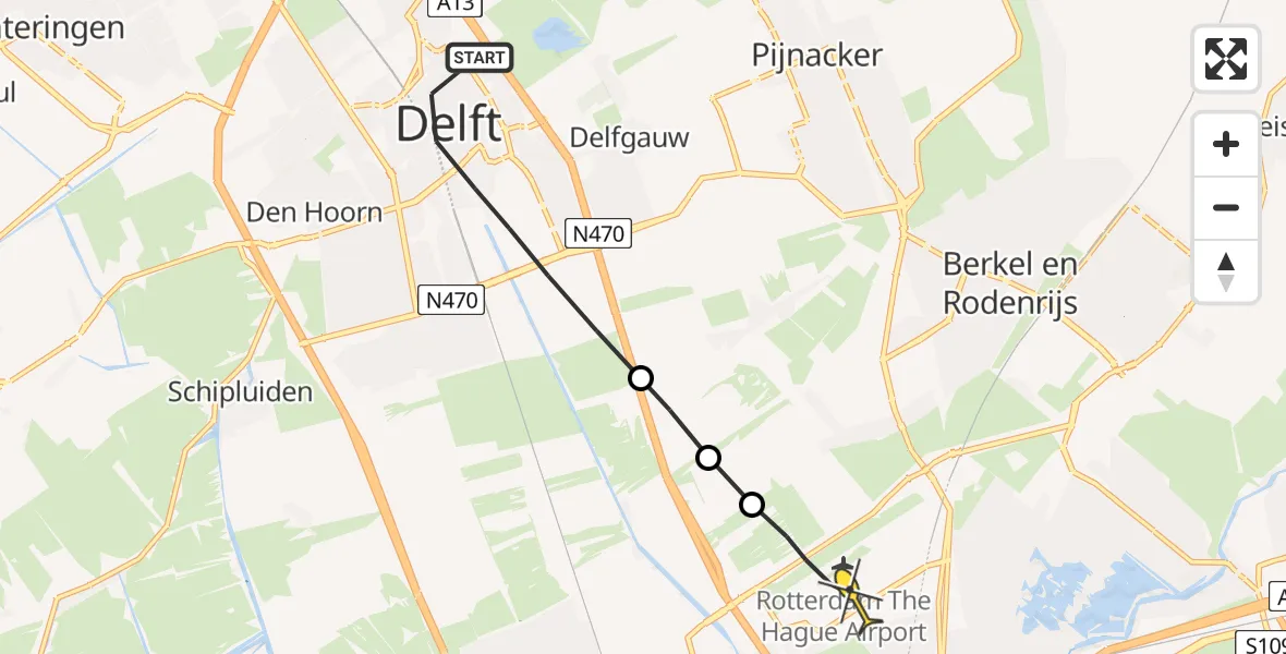 Routekaart van de vlucht: Lifeliner 1 naar Rotterdam The Hague Airport