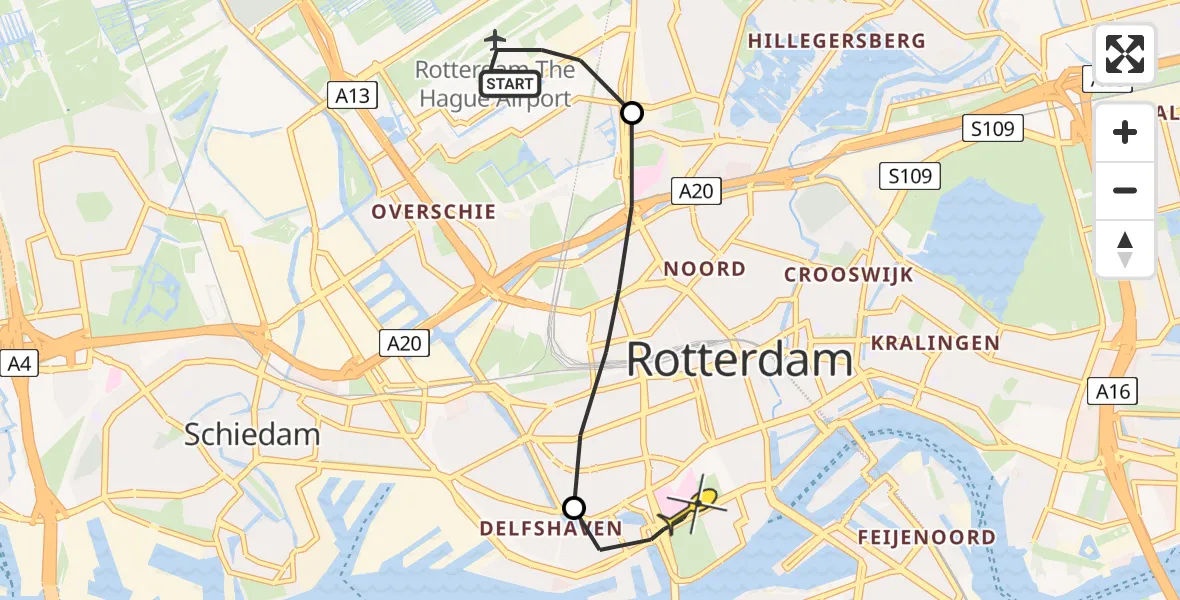 Routekaart van de vlucht: Lifeliner 1 naar Erasmus MC