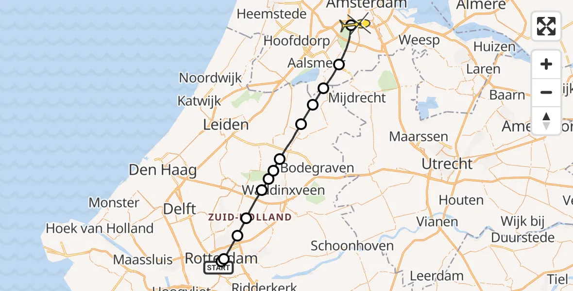 Routekaart van de vlucht: Lifeliner 1 naar VU Medisch Centrum Amsterdam