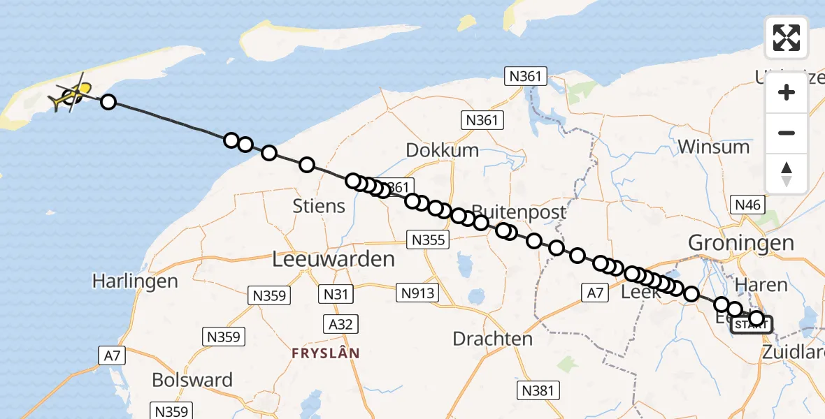 Routekaart van de vlucht: Lifeliner 4 naar Landerum