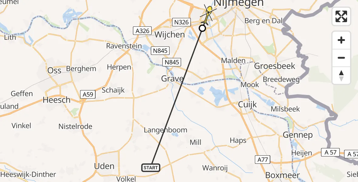 Routekaart van de vlucht: Lifeliner 3 naar Nijmegen