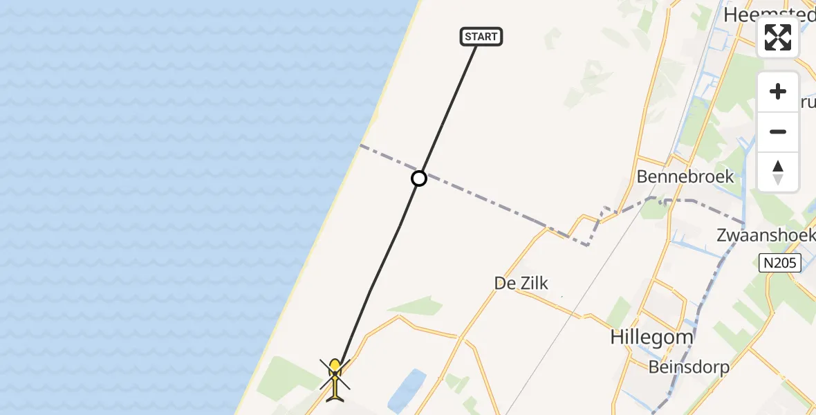 Routekaart van de vlucht: Politieheli naar Noordwijk