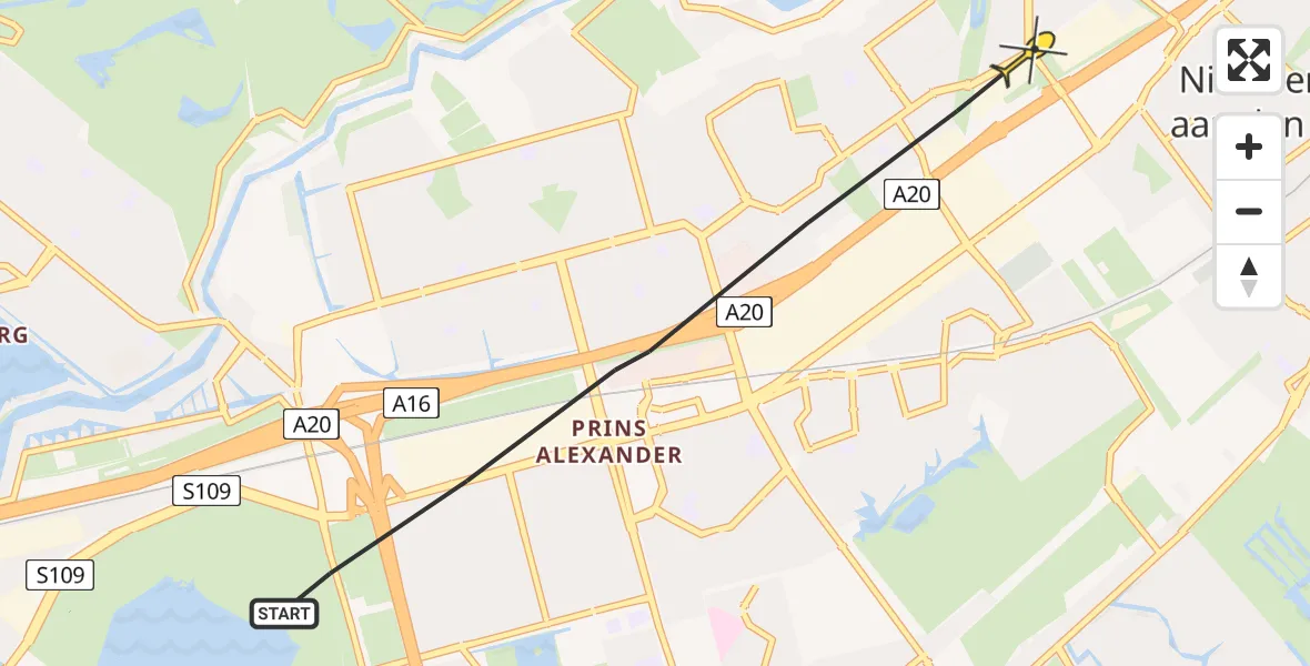 Vluchtroute Politiehelikopter van Rotterdam naar Rotterdam