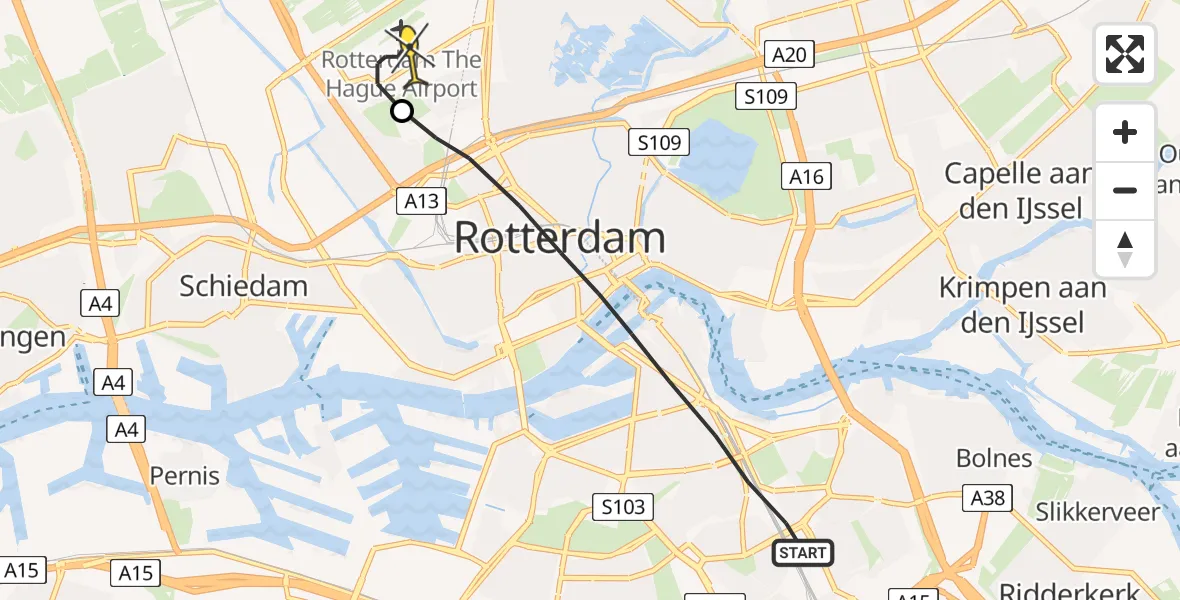 Routekaart van de vlucht: Lifeliner 2 naar Rotterdam The Hague Airport