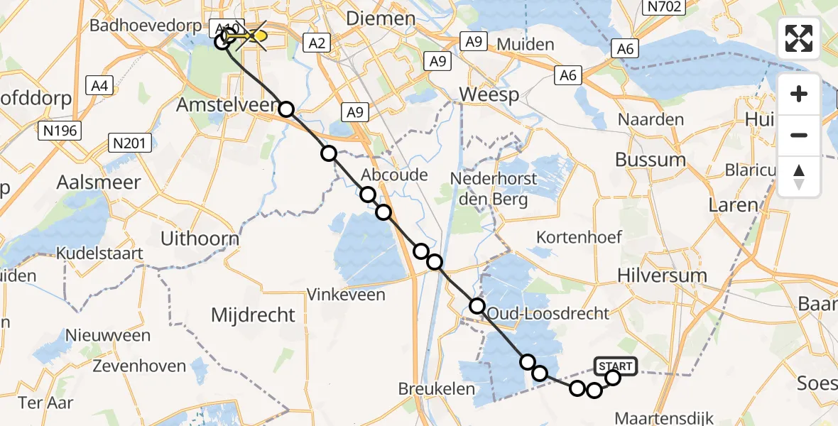 Routekaart van de vlucht: Lifeliner 1 naar VU Medisch Centrum Amsterdam