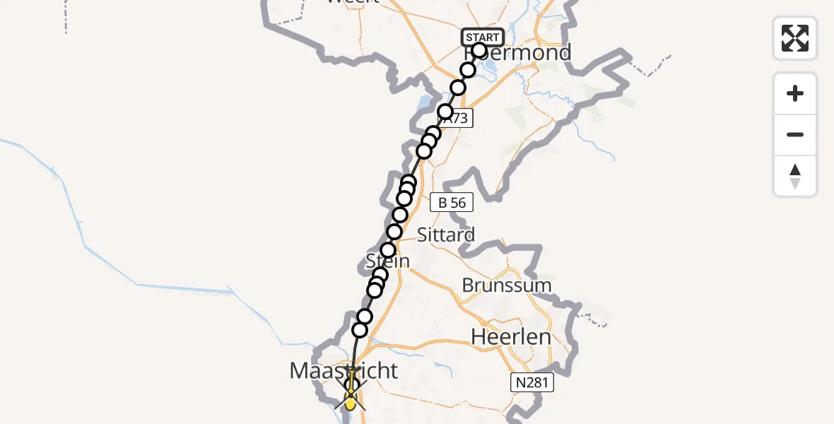 Routekaart van de vlucht: Lifeliner 3 naar Maastricht UMC+