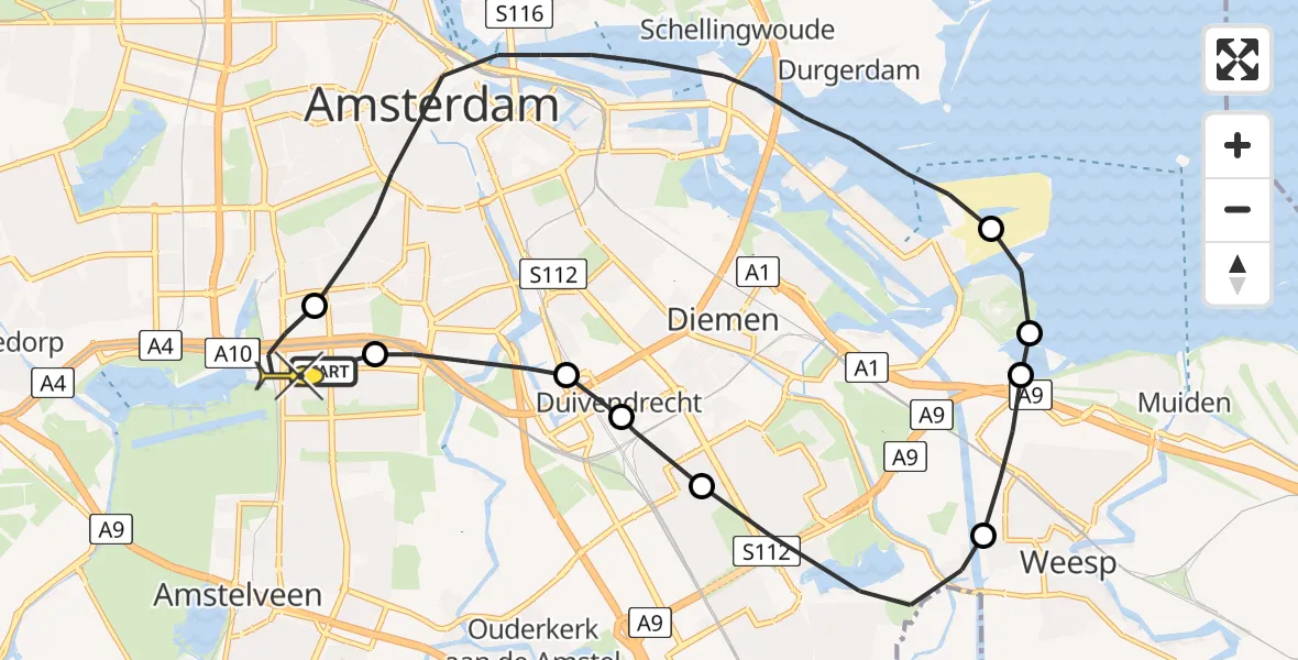 Routekaart van de vlucht: Lifeliner 1 naar VU Medisch Centrum Amsterdam