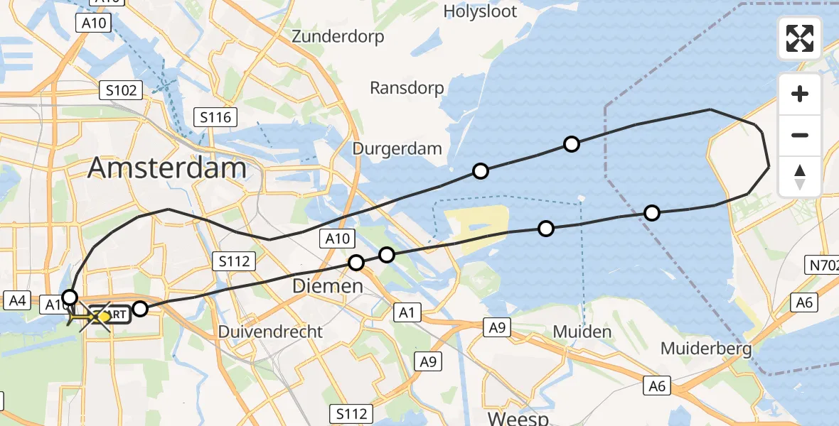 Routekaart van de vlucht: Lifeliner 1 naar VU Medisch Centrum Amsterdam