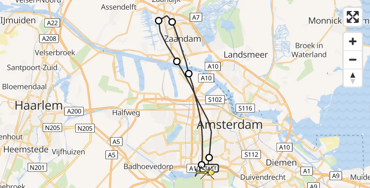 Routekaart van de vlucht: Lifeliner 1 naar VU Medisch Centrum Amsterdam