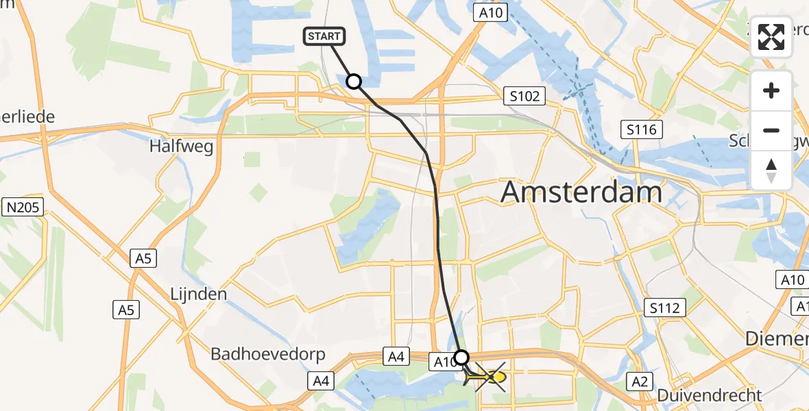 Routekaart van de vlucht: Lifeliner 1 naar VU Medisch Centrum Amsterdam