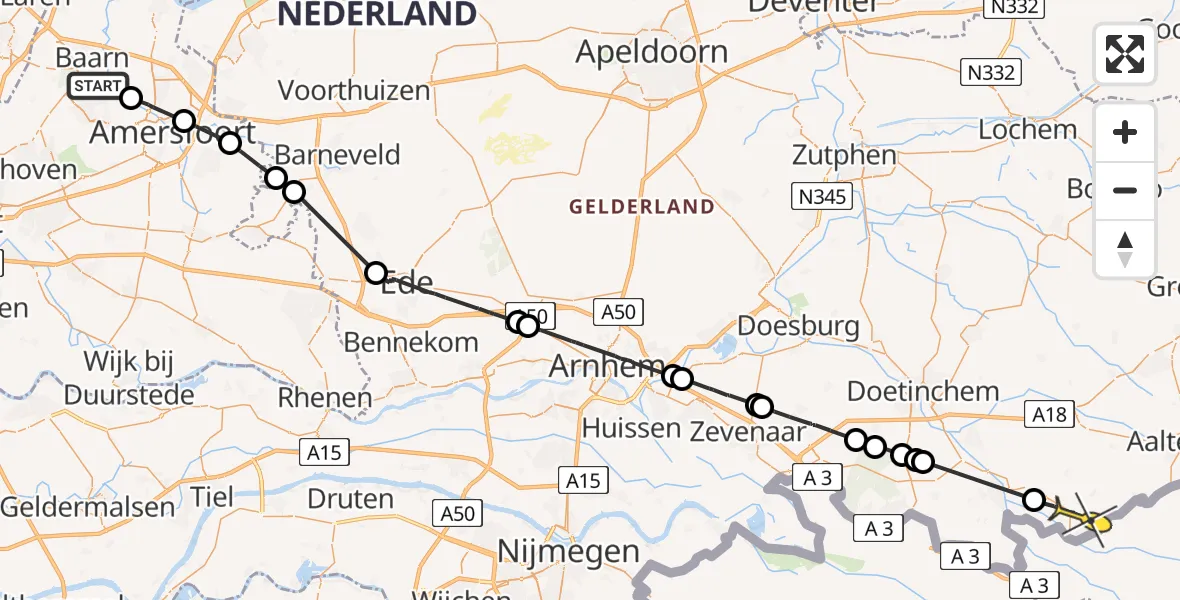 Routekaart van de vlucht: Politieheli naar De Heurne