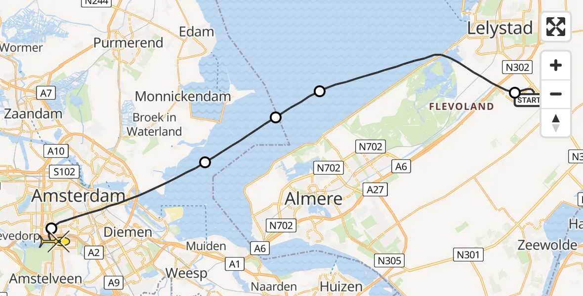 Routekaart van de vlucht: Lifeliner 1 naar VU Medisch Centrum Amsterdam