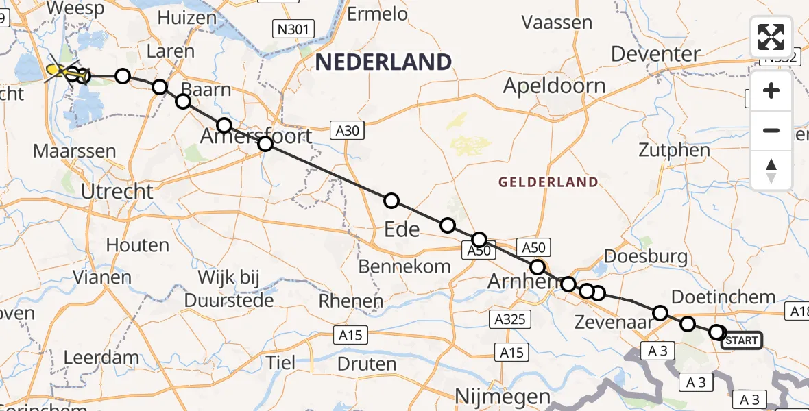 Routekaart van de vlucht: Politieheli naar Vreeland