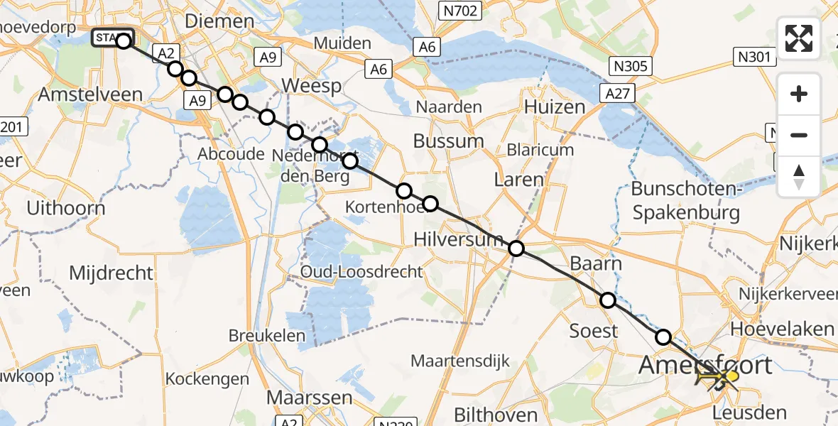 Routekaart van de vlucht: Lifeliner 1 naar Amersfoort