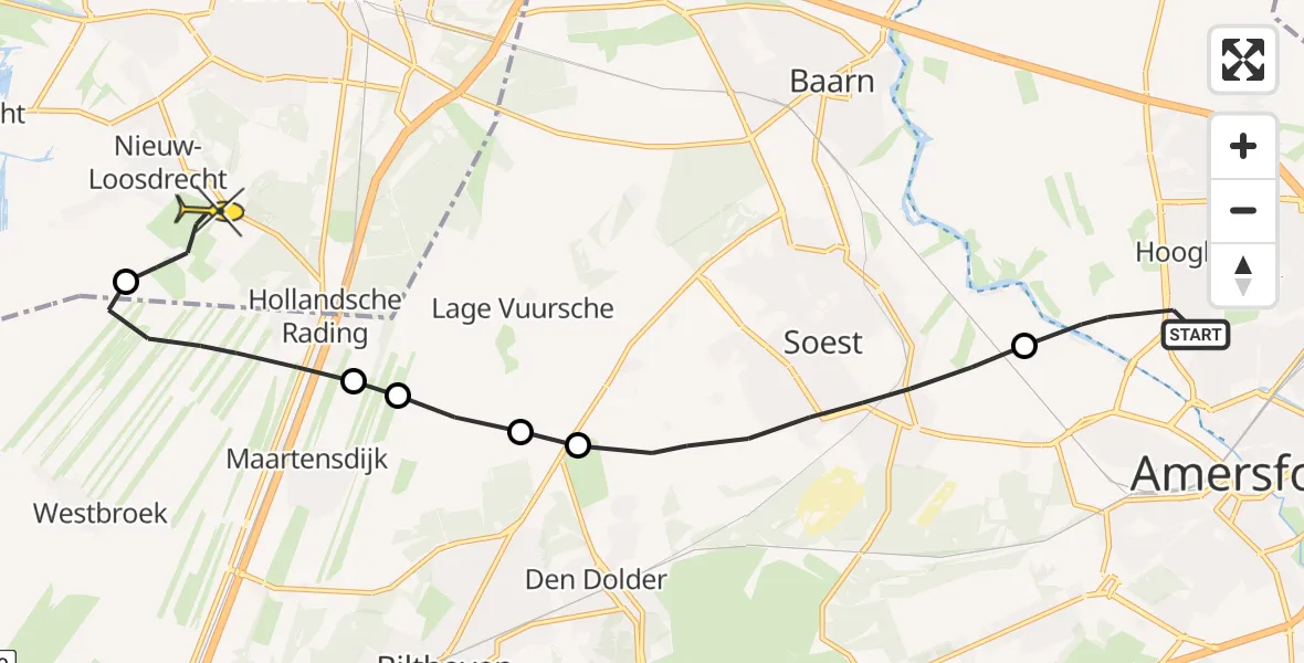 Routekaart van de vlucht: Lifeliner 1 naar Vliegveld Hilversum