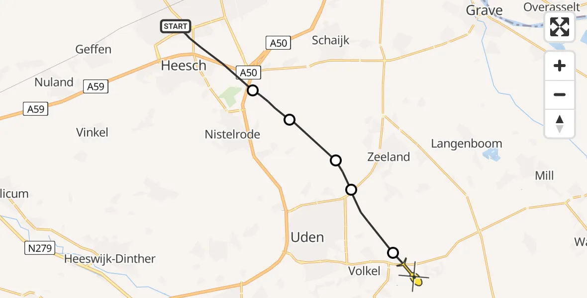 Routekaart van de vlucht: Politiehelikopter naar Vliegbasis Volkel