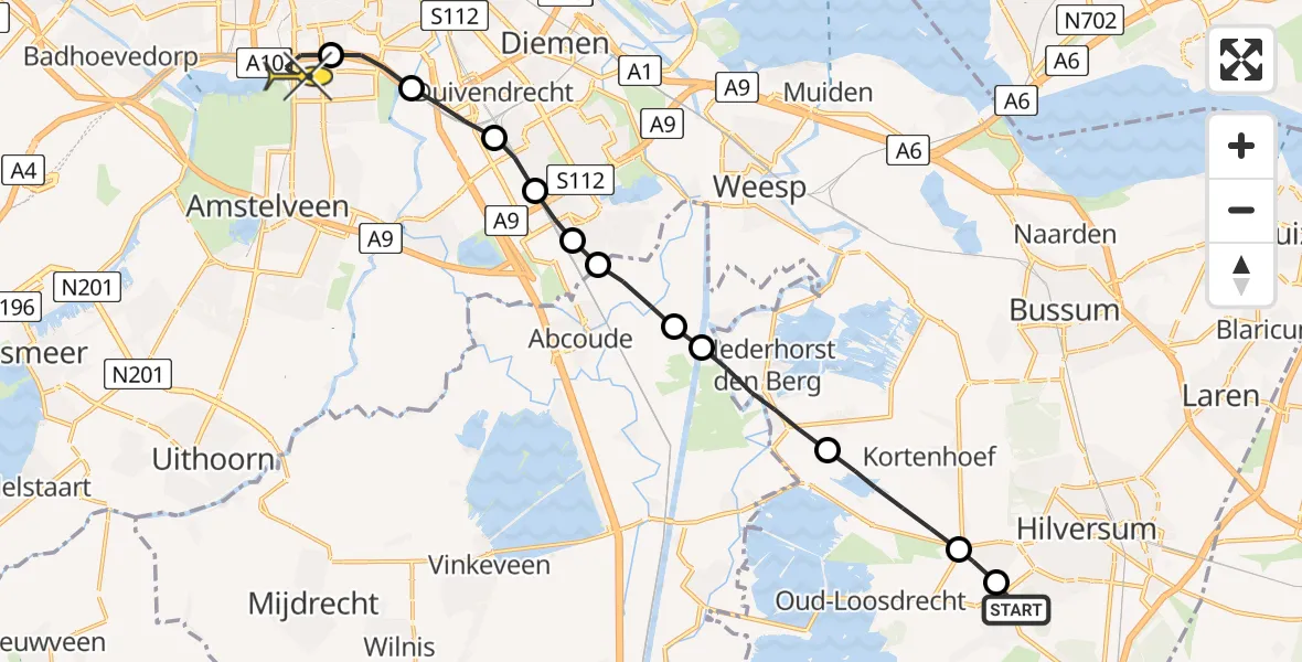 Routekaart van de vlucht: Lifeliner 1 naar VU Medisch Centrum Amsterdam